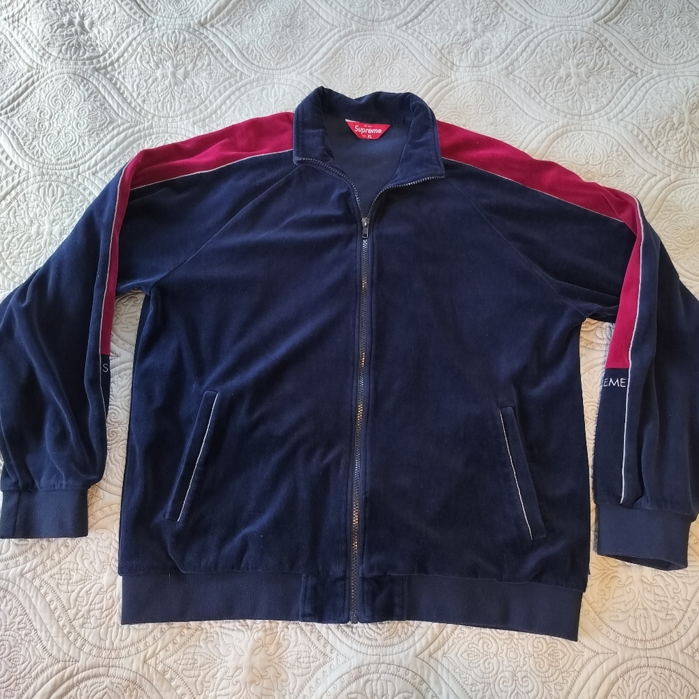 Authenticated‎ Supreme Navy & Maroon Velour Track Jacket Mens XL Streetwear